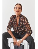 Animal print envelope blouse, black 020481 - Online store - Boutique